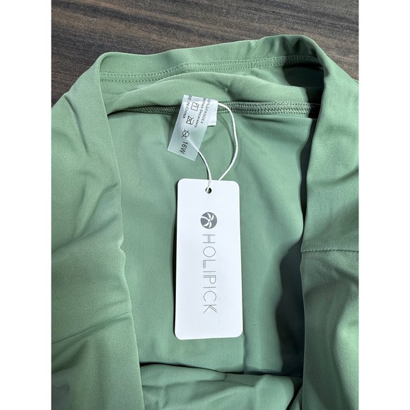 HOLIPICK Capri Leggings Activewear Drawstring Side Green Size 1X‎ 16W - Picture 2 of 6